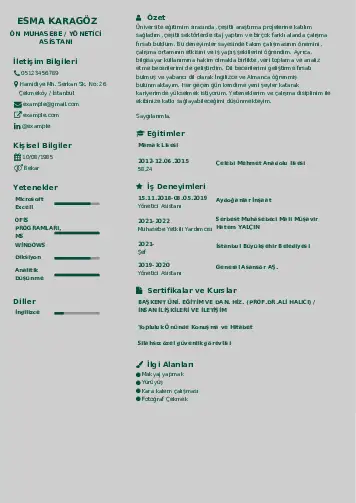 Yönetici Asistanı Cv Örnekleri cv indir